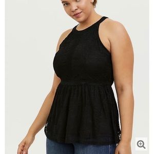 Torrid black lace high neck peplum halter top